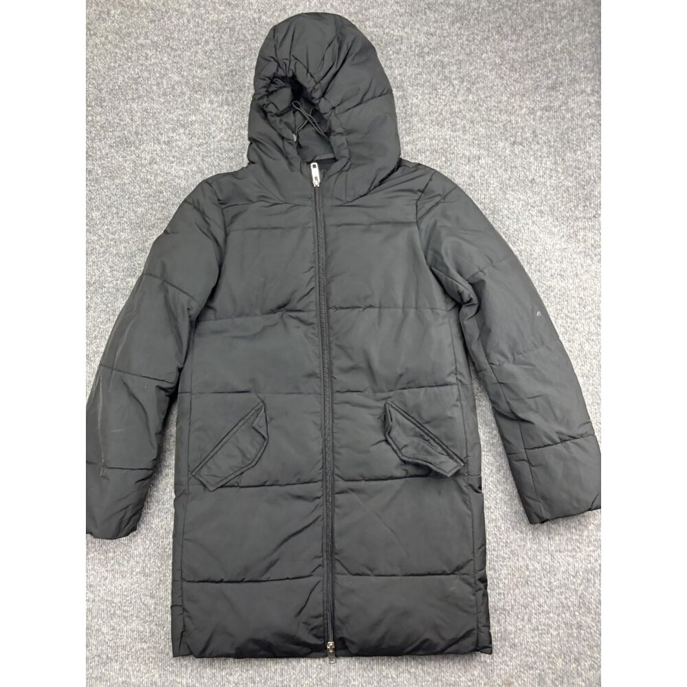 Daily Ritual Coat Womens Small Black Hooded Long Puffer Quilted Full Zip Winter